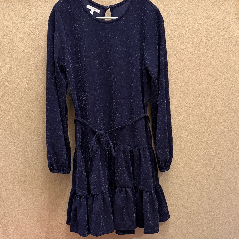 Navy Blue Sparkling Knee Length Dress